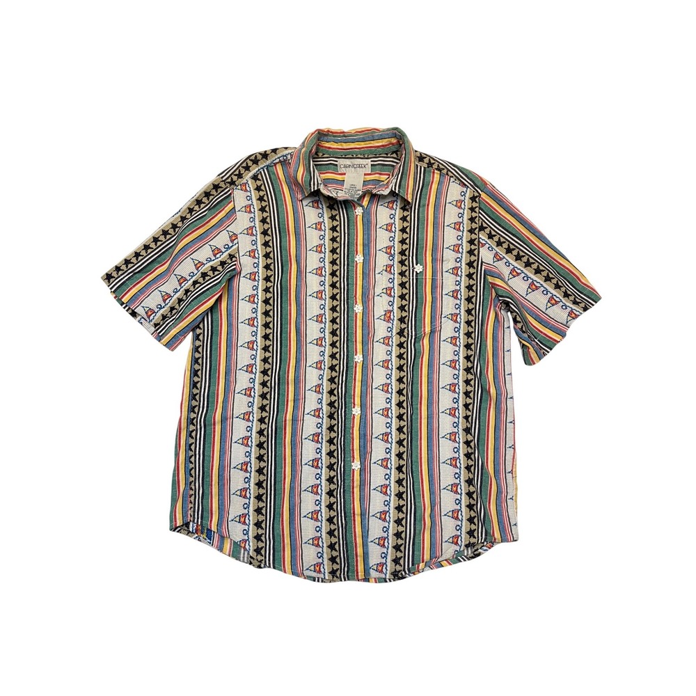 Cabin Creek Vintage Multi Color 100% Cotton Nautical Striped Button Down Shirt L